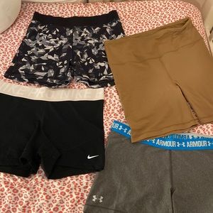 Workout Shorts Bundle | 4 pairs | Nike ,90 Degree by Reflex, Under Armor